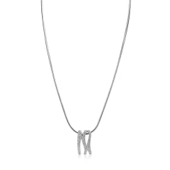 45cm Mart Visser by ZINZI zilveren slangen ketting inclusief organisch gevormde hanger 21mm, bezet met witte zirkonia's MVC26