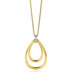 70cm ZINZI gold plated zilveren ketting met luxe ovale hanger 45mm, valt lang om de hals ZIC2489Y