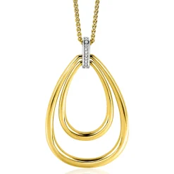 70cm ZINZI gold plated zilveren ketting met luxe ovale hanger 45mm, valt lang om de hals ZIC2489Y
