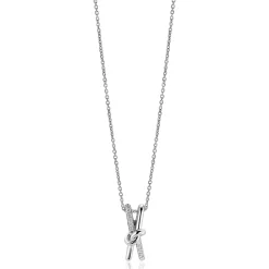45cm ZINZI zilveren ketting met cross-over hanger 19mm met knoop, bezet met witte zirconia's ZIC2505