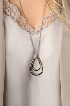 70cm ZINZI zilveren ketting met luxe ovale hanger 45mm, valt lang om de hals ZIC2489