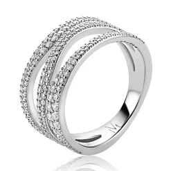 Mart Visser by ZINZI zilveren multi-look ring 11,5mm breed  organisch gevormd en bezet met witte zirkonia's MVR26