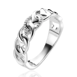 Mart Visser by ZINZI zilveren ring 6mm breed, met open peervormige schakels, bezet met witte zirconia's MVR24S