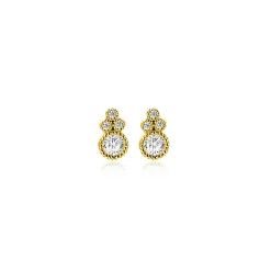 7mm ZINZI Gold 14 krt gouden fantasie oorstekers, bezet met witte zirkonia's ZGO545
