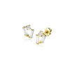 6mm ZINZI Gold 14 krt gouden fantasie oorstekers bezet met rechthoekige baguette geslepen witte zirconia's en een ronde witte zirconia ZGO465