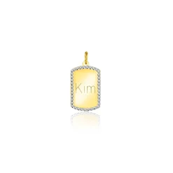 14mm ZINZI Gold 14 krt gouden graveerplaat in rechthoeksvorm van 14 x 9mm en met chique witgouden parelrand ZGH365-14 (zonder collier)