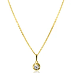 12mm ZINZI Gold 14 krt gouden hanger met ronde witte zirconia in bewerkt kastje ZGH560 (zonder collier)