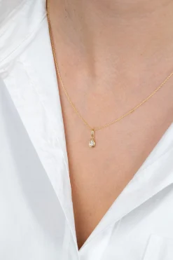13mm ZINZI Gold 14 krt gouden hanger met druppelvormige witte zirconia in bewerkt kastje ZGH559 (zonder collier)