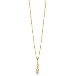 13mm ZINZI Gold 14 krt gouden hanger met drie witte zirkonia's ZGH543 (zonder collier)