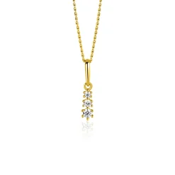 13mm ZINZI Gold 14 krt gouden hanger met drie witte zirkonia's ZGH543 (zonder collier)