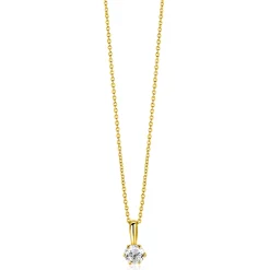 8,5mm ZINZI Gold 14 krt gouden hanger bezet met een witte ronde zirkonia (4,5mm) ZGH544 (zonder collier)