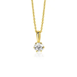 8,5mm ZINZI Gold 14 krt gouden hanger bezet met een witte ronde zirkonia (4,5mm) ZGH544 (zonder collier)