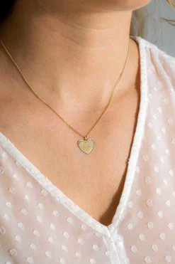 15mm ZINZI Gold 14 krt gouden hanger met glanzend hartje van 15mm en met chique witgouden parelrand ZGH364-15 (zonder collier)