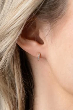 8mm ZINZI Gold 14 krt gouden mini oorringen bezet met witte zirconia's, luxe klapsluiting 8x1,6mm ZGO467