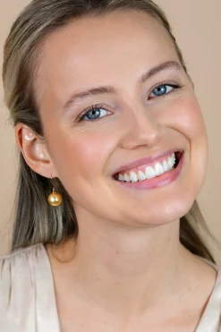 30mm ZINZI Gold 14 krt gouden oorhangers met ronde goudkleurige Swarovski crystal parel 12mm ZGO25G
