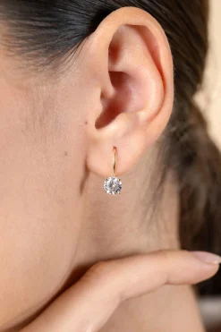 16mm ZINZI Gold 14 krt gouden oorhangers bezet met een ronde witte zirconia 6mm ZGO480
