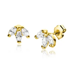 5mm ZINZI Gold 14 krt gouden oorknoppen met witte zirconia's als waaier gezet ZGO411
