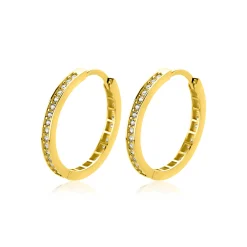 19mm ZINZI Gold 14 krt gouden oorringen met rijzetting witte zirconia's en luxe klapsluiting 2mm vierkante buis ZGO573Z