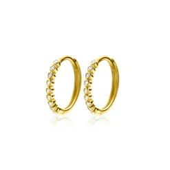 12mm ZINZI Gold 14 krt gouden oorringen bezet met witte zirconia's, luxe klapsluiting 12 x 1,5mm ZGO409