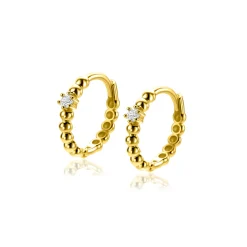 13mm ZINZI Gold 14 krt gouden oorringen met bolletjes design en een ronde witte zirkonia, met luxe klapsluiting 13 x 2mm ZGO527
