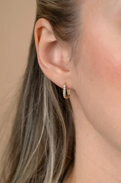 12mm ZINZI Gold 14 krt gouden oorringen rechthoekig model bezet met witte zirconia's met luxe klapsluiting 12mm x 1,9mm ZGO564