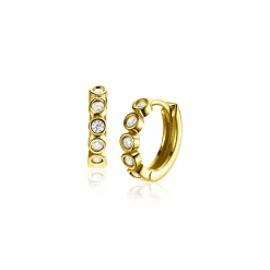 13mm ZINZI Gold 14 krt gouden oorringen met ronde zettingen bezet met witte zirconia's, luxe klapsluiting 13mm x 2,7mm buis ZGO507