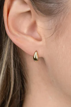 9mm ZINZI Gold 14 krt gouden oorstekers in organische druppelvorm, met witte zirconia ZGO558