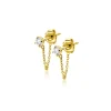 12mm ZINZI Gold 14 krt gouden oorstekers met ketting en ronde witte zirkonia ZGO552