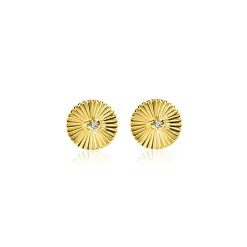 6mm ZINZI Gold 14 krt gouden oorstekers rond met zonnestralen en witte zirkonia ZGO542 (zonder collier)