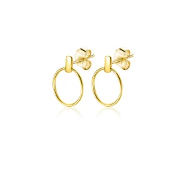 9mm ZINZI Gold 14 krt gouden oorstekers met trendy open ronde vormen en klein staafje op het oor ZGO404