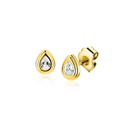 4,5mm ZINZI Gold 14 krt gouden oorstekers met druppelvormige witte zirconia in bewerkt kastje ZGO559