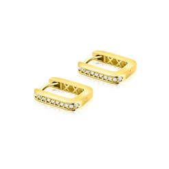 13mm ZINZI Gold 14 krt gouden rechthoekige oorringen, bezet met witte zirconia's en luxe klapsluiting 2mm vierkante buis ZGO575Z