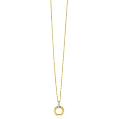 12mm ZINZI Gold 14 krt gouden ronde hanger met luxe opvallend hangoog, bezet met witte zirkonia's ZGH512 (zonder collier)