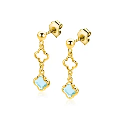 27mm ZINZI goldplated zilveren oorstekers met licht blauwe klavers en open klavers 8mm ZIO2906
