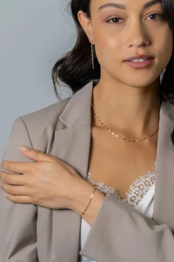 47mm ZINZI gold plated zilveren oorstekers met glinsterende pijlvormige schakels ZIO2414G
