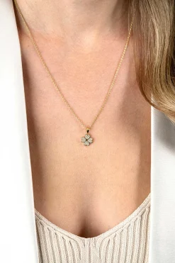 16mm ZINZI gold plated zilveren klaver vier hanger bezet met witte zirconia's ZIH2618 (zonder collier)
