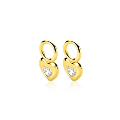 7mm ZINZI gold plated zilveren oorbedels met een glad hartje, bezet met een hartvormige witte zirkonia ZICH2886Y (zonder oorringen)