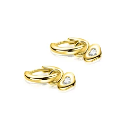 7mm ZINZI gold plated zilveren oorbedels met een glad hartje, bezet met een hartvormige witte zirkonia ZICH2886Y (zonder oorringen)