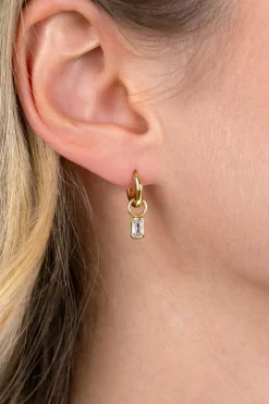 6mm ZINZI goldplated zilveren oorbedels met baguette-geslepen zirkonia in achthoekige zetting ZICH2826 (zonder oorringen)