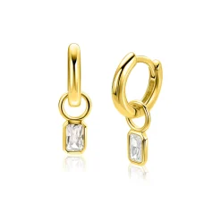 6mm ZINZI goldplated zilveren oorbedels met baguette-geslepen zirkonia in achthoekige zetting ZICH2826 (zonder oorringen)