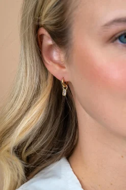 6mm ZINZI goldplated zilveren oorbedels met baguette-geslepen zirkonia in achthoekige zetting ZICH2826 (zonder oorringen)