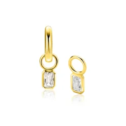 6mm ZINZI goldplated zilveren oorbedels met baguette-geslepen zirkonia in achthoekige zetting ZICH2826 (zonder oorringen)