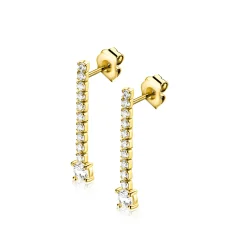 26mm ZINZI gold plated zilveren tennis oorstekers met een rijzetting witte zirkonia's in verschillende grootte ZIO2894Y