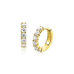 15mm ZINZI gold plated zilveren tennis oorringen bezet met zes ronde witte zirkonia's, 3mm buisdikte en luxe klapsluiting ZIO2888Y