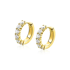 15mm ZINZI gold plated zilveren tennis oorringen bezet met zes ronde witte zirkonia's, 3mm buisdikte en luxe klapsluiting ZIO2888Y