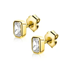 7mm ZINZI gold plated zilveren oorstekers met rechthoekige gladde kastzetting bezet met een witte zirkonia ZIO2899