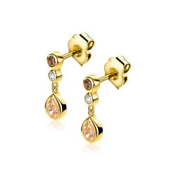 18mm ZINZI gold plated zilveren oorstekers met champagnekleurige, cognackleurige en witte zirkonia's in verschillende slijpvormen ZIO2900
