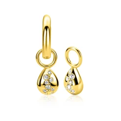 6mm ZINZI gold plated zilveren oorbedels in druppelvorm speels bezet met witte zirkonia's ZICH2871 (zonder oorringen)