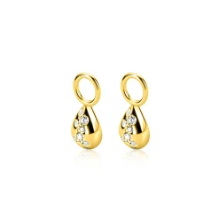 6mm ZINZI gold plated zilveren oorbedels in druppelvorm speels bezet met witte zirkonia's ZICH2871 (zonder oorringen)