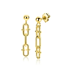 30mm ZINZI goldplated zilveren oorstekers met drie trendy ovale schakels ZIO2798